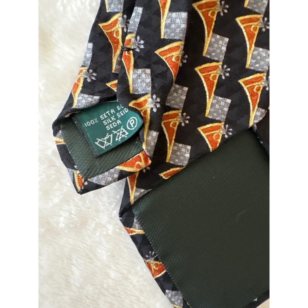 Villa Bolgheri Italia Mens Silk Tie Black Gold Silver Geometric Abstract Italy - Picture 5 of 5